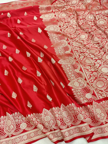 Red Banarasi mashru silk saree