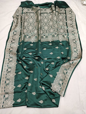 Bottle Green Banarasi mashru silk saree