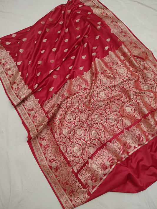 Red Banarasi mashru silk saree