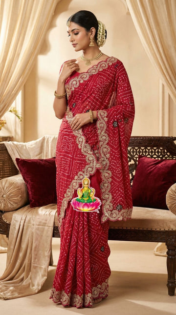 Red Soft Georgette Bandhej Saree