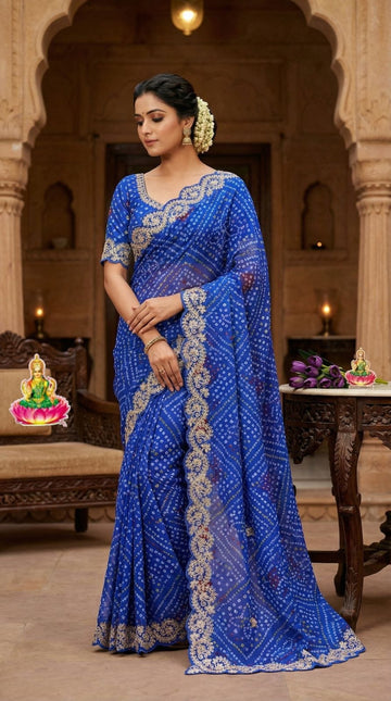 Blue Soft Georgette Bandhej Saree