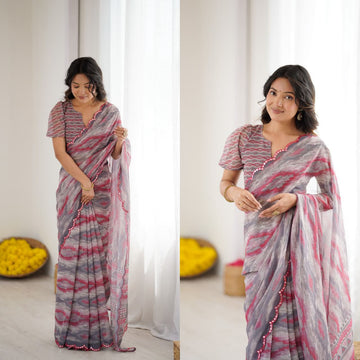 Grey stripes Soft Georgette Silk Printed Saree