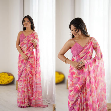 Multi colour stripes Soft Georgette Silk Printed Saree