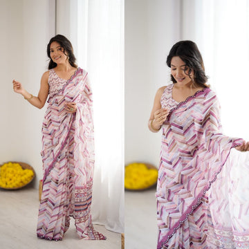 Multi colour stripes Soft Georgette Silk Printed Saree