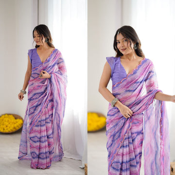 Multi colour stripes Soft Georgette Silk Printed Saree
