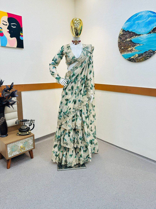 Georgette  Ready to Wear Designer Saree with rich embroidery and sequin work.