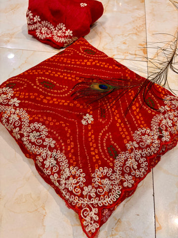 Red heavy georgette Bandhani Saree