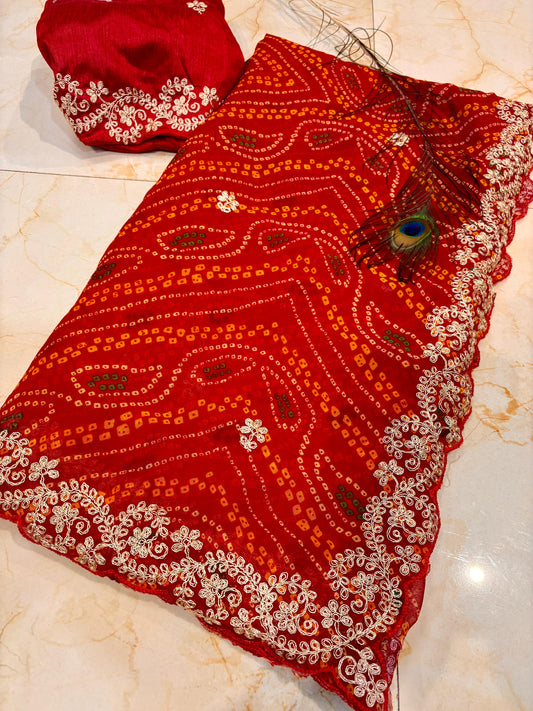 Red heavy georgette Bandhani Saree