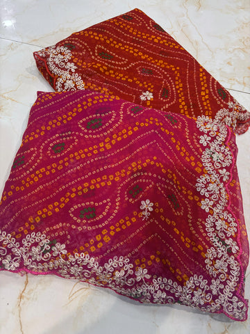 Rani pink heavy georgette Bandhani Saree