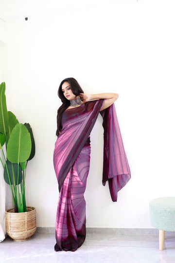 Grape purple  colour   Ready-to-Wear 1-Min Saree