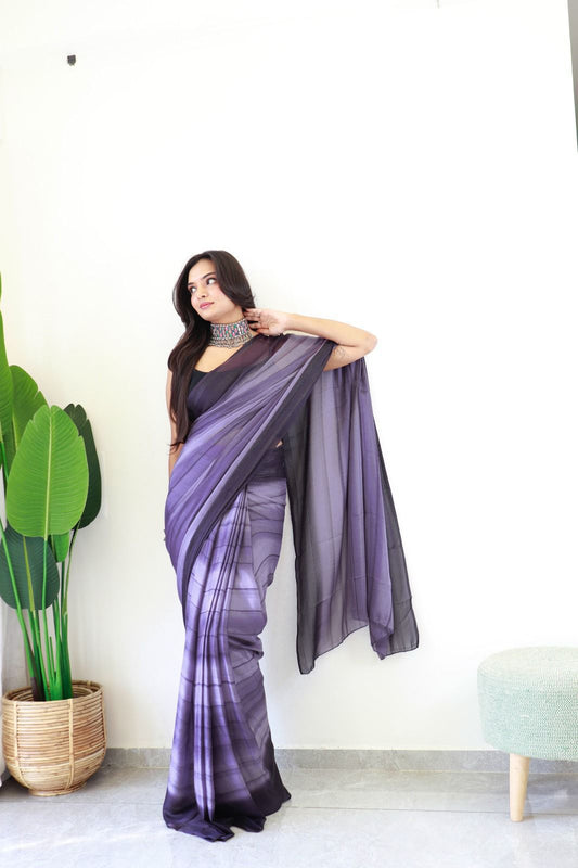 Purple Grey  colour   Ready-to-Wear 1-Min Saree