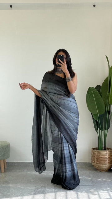 Grey  colour   Ready-to-Wear 1-Min Saree