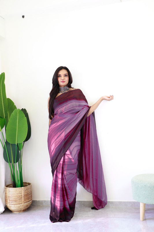 Grape purple  colour   Ready-to-Wear 1-Min Saree