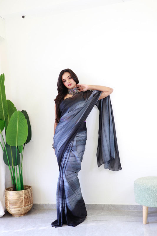 Grey  colour   Ready-to-Wear 1-Min Saree