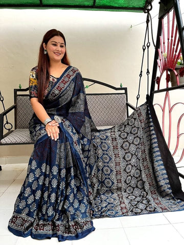 Ajrakh Collection – Premium Muslin Silk Sarees