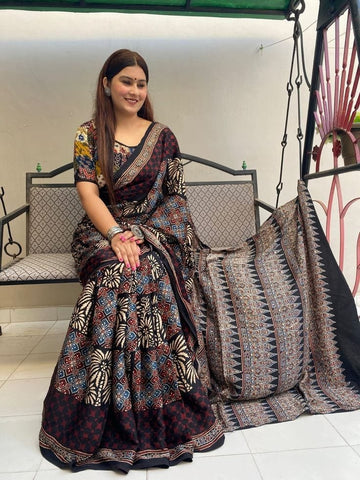 Ajrakh Collection – Premium Muslin Silk Sarees