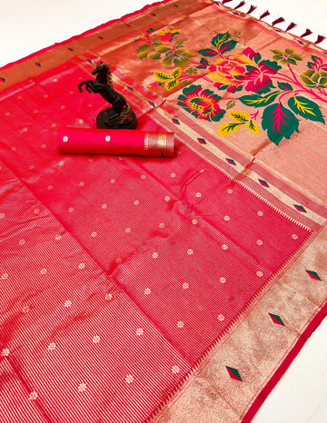 Pinkish Red   Tissue Paithani Vol-2 Collection