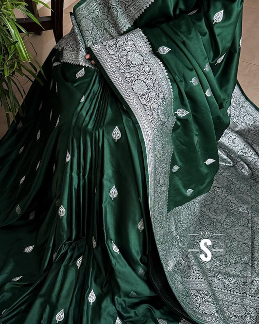 Bottle Green Banarasi mashru silk saree